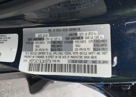 2020 Mazda Cx-9 Touring from USA, damaged, VIN JM3TCACY3L0419774